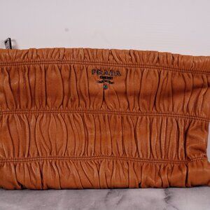 Prada Tan Nappa Gaufre Leather Clutch